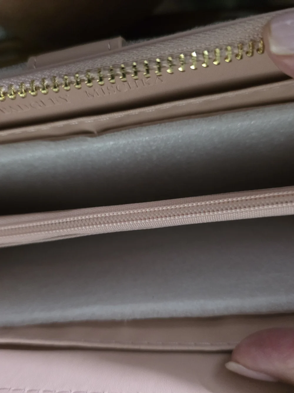 Badgley Mischka Quilted Blush Wristlet Wallet with Gold Hardware